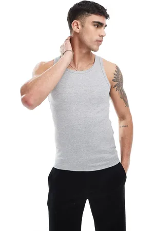 New Look Muscle fit ribbed singlet in grey marl