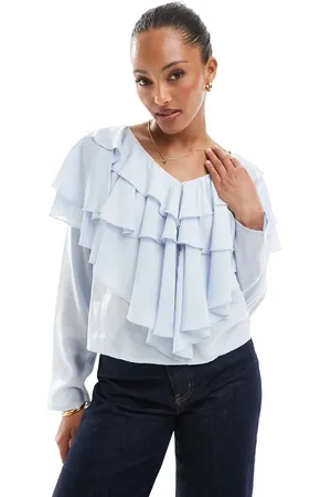 ASOS V neck extreme ruffle blouse in
