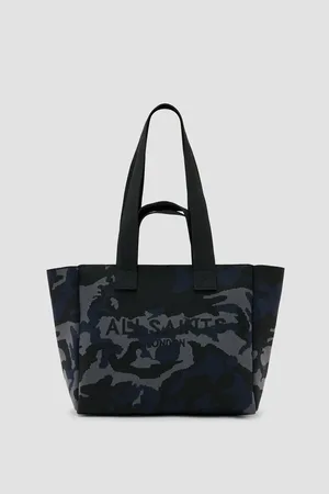 AllSaints Izzy medium knitted tote bag in blue camo