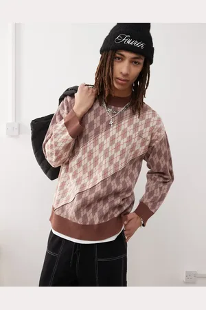 COLLUSION Spliced argyle knitted jumper in -Neutral