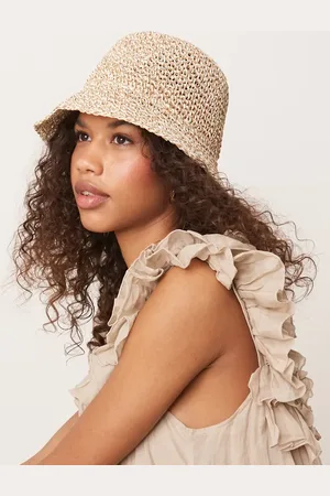ASOS Straw packable mix knit crochet bucket hat-Neutral