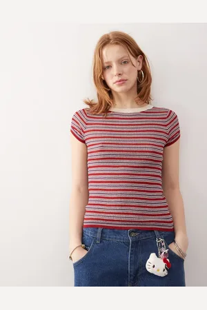 COLLUSION Short sleeve knitted top in -Grey