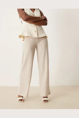 JDY Wide leg tailored pants in beige-White