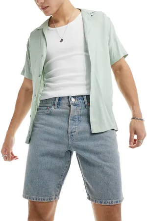 Only & Sons Edge straight fit denim shorts in light blue with pink rinse