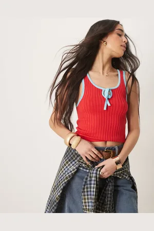 Free People All Star ribbed tank top in red and turquoise