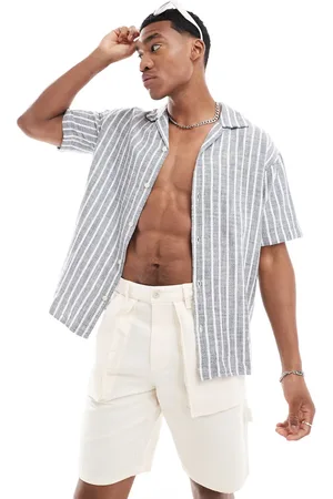 JACK & JONES Oversized textured shirt in blue stripe