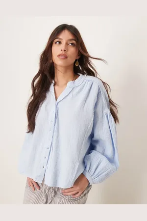 Free People Valley double cloth smock blouse in blue