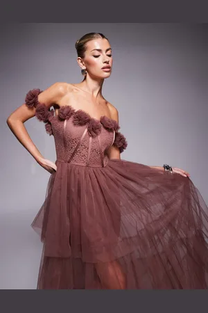 Lace & Beads Rosette corset maxi dress in