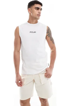 French Connection French Connection FCUK sleeveless singlet in white with black logo
