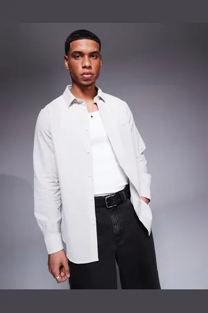 Armani Exchange Striped logo shirt in white and beige