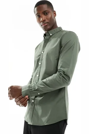 New Look Long sleeve muscle fit shirt in -Green