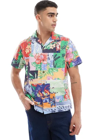 Ralph Lauren Short sleeve revere collar beach patchwork print oxford shirt classic oversized in