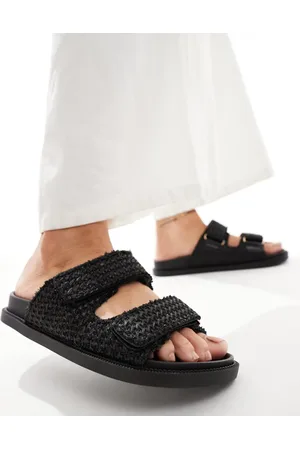 SEQWL Sandals with straps in raffia black