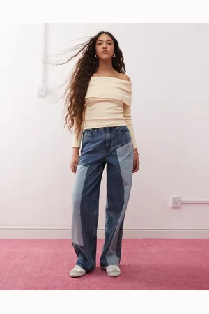 Miss Selfridge Denim patched baggy jeans in