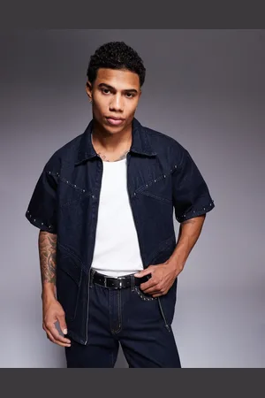 Liquor N Poker Stud denim shirt in indigo (part of a set)-Navy