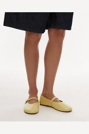 Topshop Ash leather ruched ballet flat shoes with buckle in