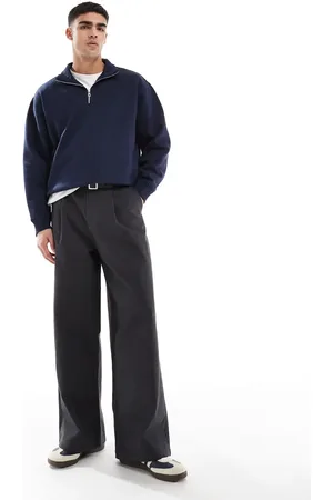 ASOS Super baggy chinos with pleats and belt in -Grey