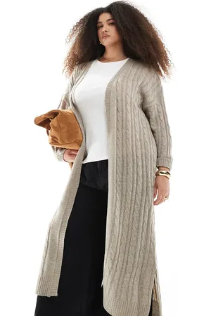 Yours Maxi cable knit cardigan in -Black