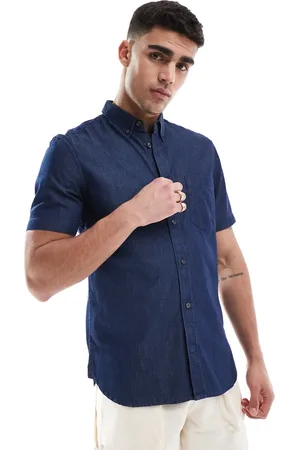 French Connection French Connection short sleeve denim chambray shirt in blue