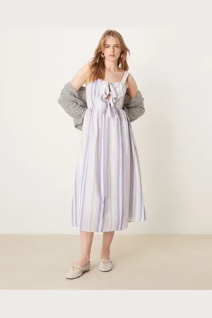Glamorous Bow front midi dress in pastel ric rac stripe-Multi
