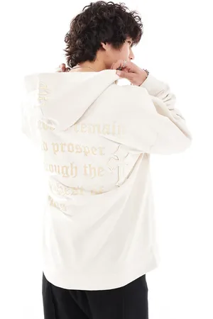 Liquor N Poker Oversized hoodie in cream acid wash-Neutral