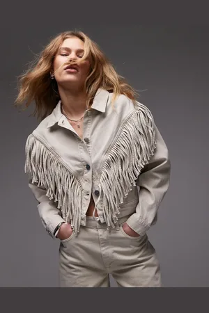 AllSaints Marlene fringe jacket in cream-White