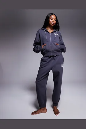 EA7 Armani zip hoodie logo tracksuit set in dark grey