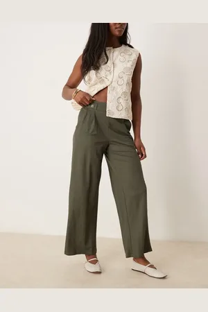 JDY High waisted crop wide fit pants in dark green