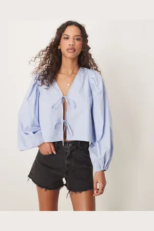 Gina Tricot Blouse top with tie front and volume sleeves in