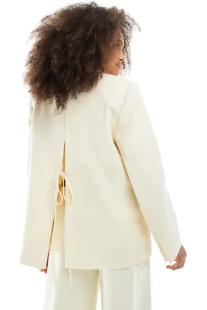 Bershka Oversized blazer with tie back detail in yellow