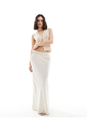 ASOS Linen blend bias maxi skirt in -Neutral