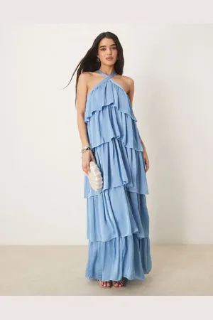 VILA Halter neck tiered ruffle maxi dress in
