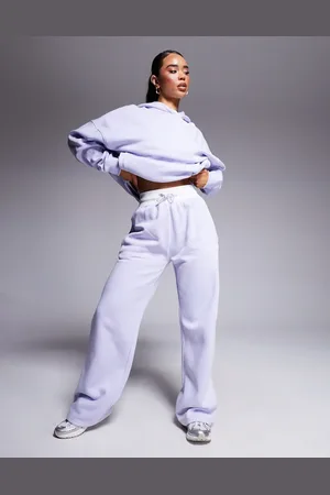 Kaiia Contrast ribbed waistband wide leg trackies in (part of a set)-Purple