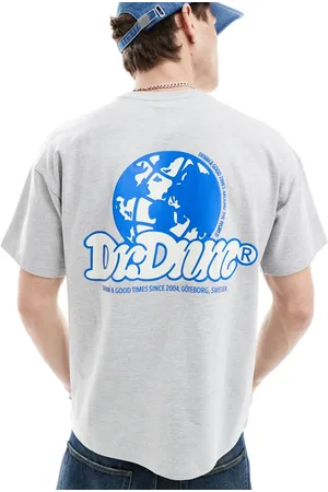 Dr Denim Trooper relaxed fit t-shirt with around the world back graphic print in melange