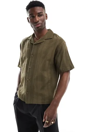 Pull&Bear Textured stripe shirt in khaki