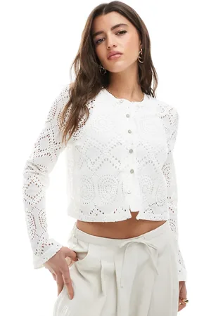 Pieces® Diamond pattern knitted cardigan in cloud white