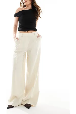 Monki High waist wide leg pants with front pleat in -Neutral