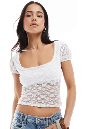 Miss Selfridge Lace cap sleeve bow detail top in -Multi