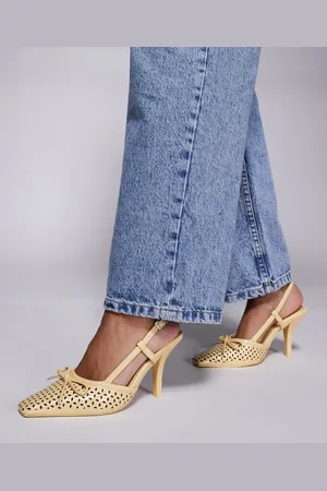 Public Desire Alchemy laser cute slingback heels with bow in