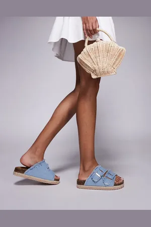 South Beach Double buckle espadrille sandals in frayed -Black