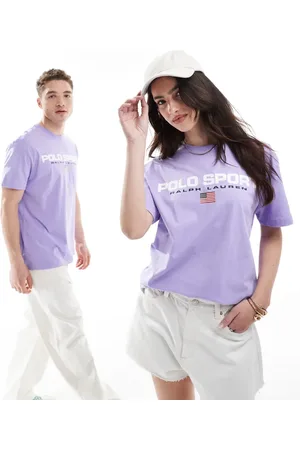 Ralph Lauren Sport capsule unisex large chest flag logo t-shirt classic oversized fit in -Purple