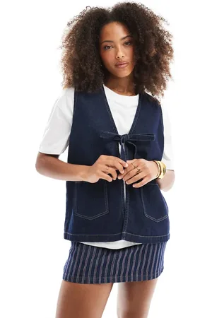 ONLY Tie front denim vest in indigo-Blue