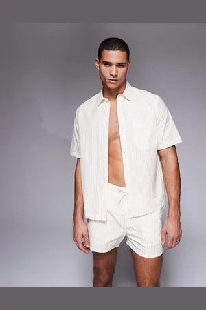 ASOS Boxy oversized shirt in seersucker stripe (part of a set)