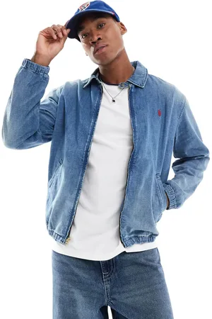 Ralph Lauren Bayport icon logo denim harrington jacket in -Blue