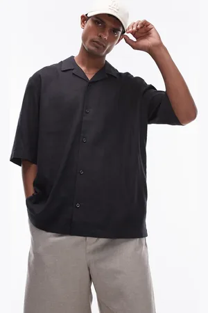 Topman Short sleeve boxy linen mix shirt in