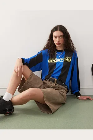 COLLUSION Stripe sports football t-shirt-Blue