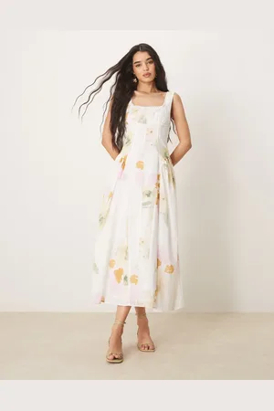 ASOS Prairie square neck maxi dress with dropped waist in -Multi
