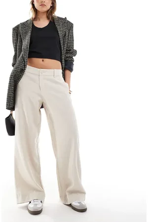 Hollister Low rise linen look wide leg pants in -Neutral