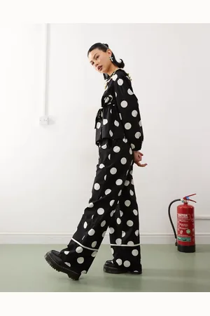 Reclaimed Wide leg pull on pants in polka dot print (part of a set)
