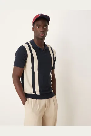 SELECTED Knitted polo in navy with stripes